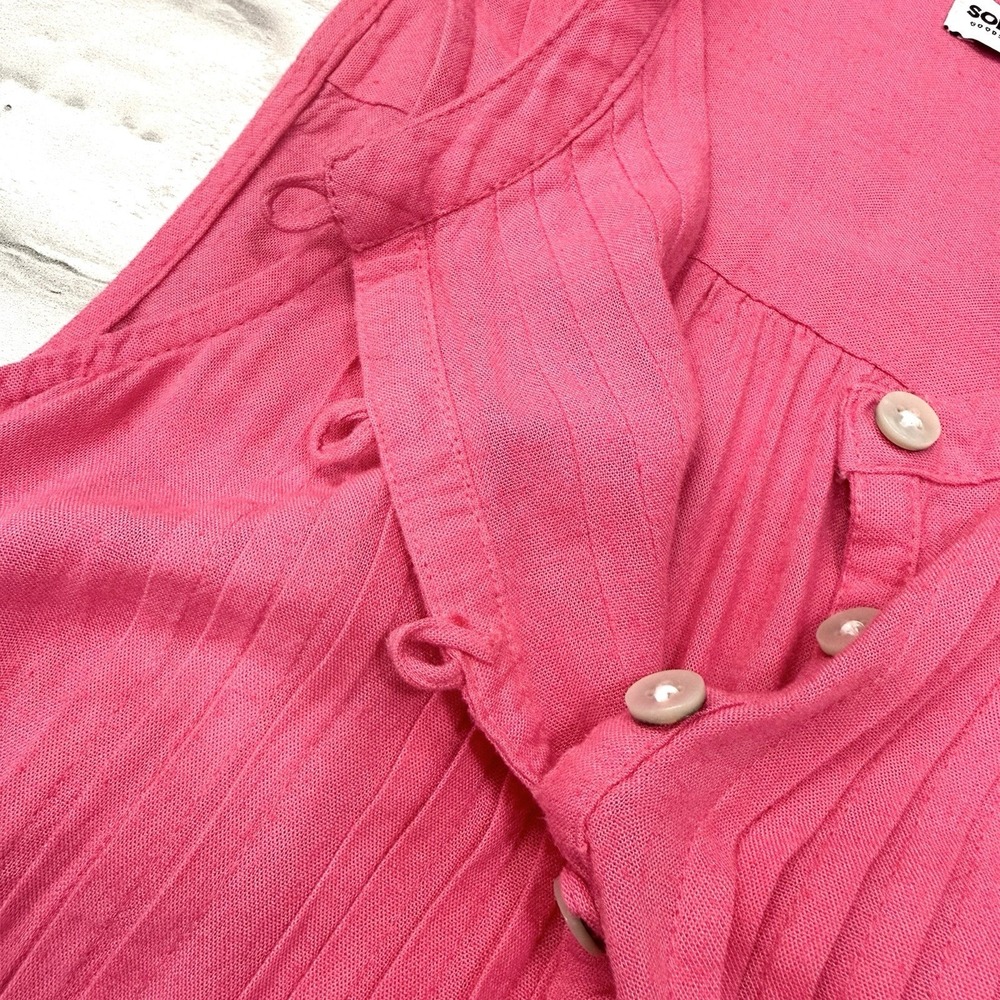 Sonoma S Linen Blend Sleeveless Knee Length Dress Pink Pleated Summer Sun Dress - Picture 7 of 15